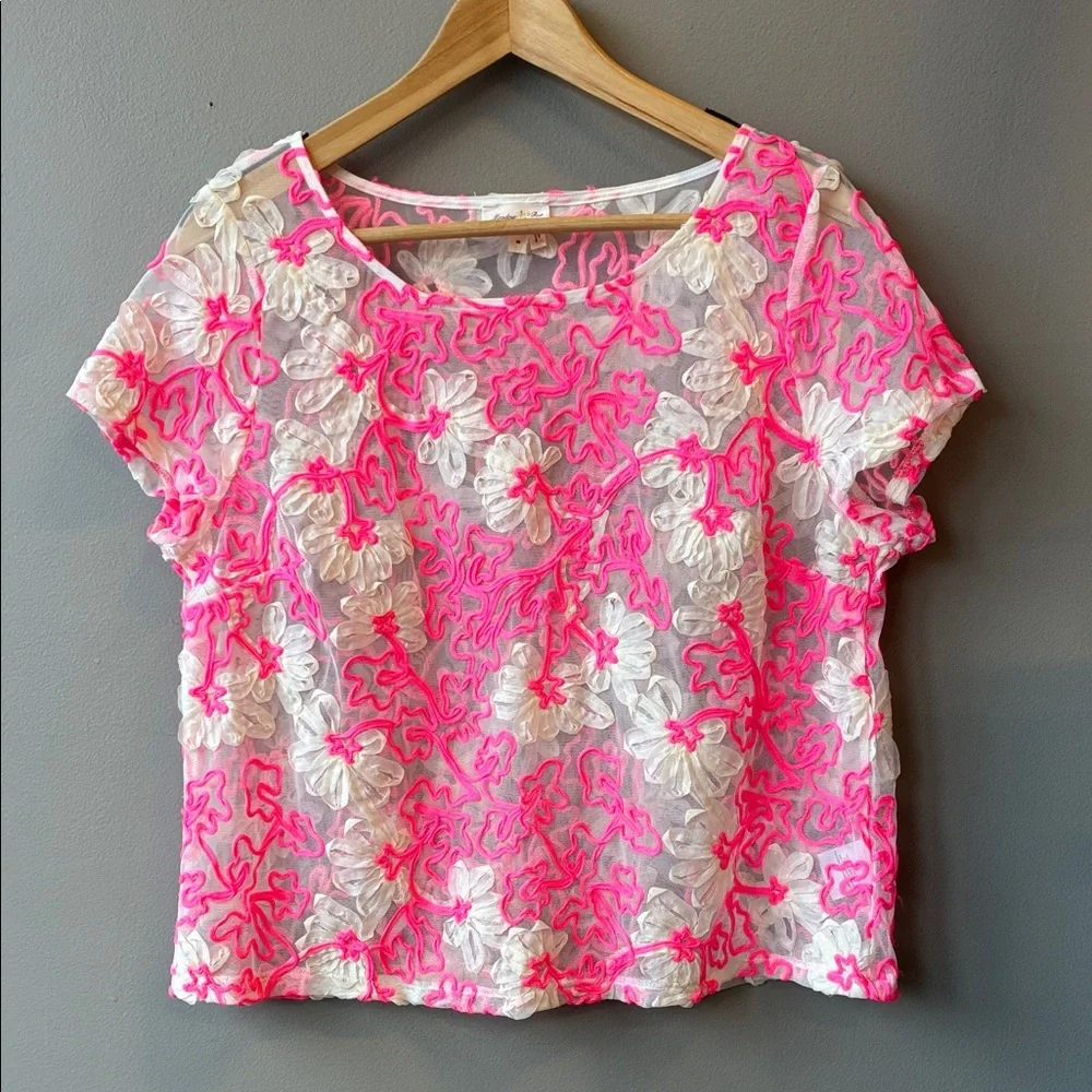 Anthropologie Meadow Rue Cherry Blossom Pink Floral Lace Blouse - Picture 2 of 7
